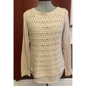 Maurices Dusty Rose & Metallic Open Knit Crochet Sweater Layered Look SZ-M